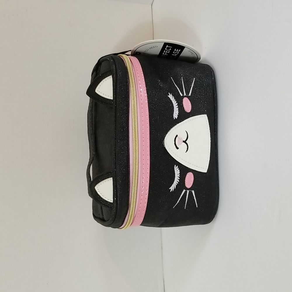 Under One Sky Black Cat Train Cosmetic Bag NWT